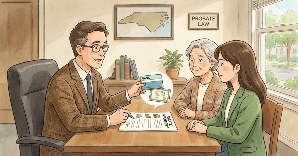 Do I have to list bank accounts and other non-probate assets on the probate inventory, and where do they go on the inventory form? nc