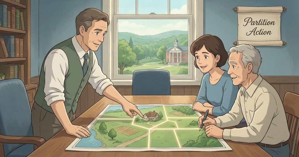 How can a family legally divide a jointly owned property into separate parcels for each co-owner? nc