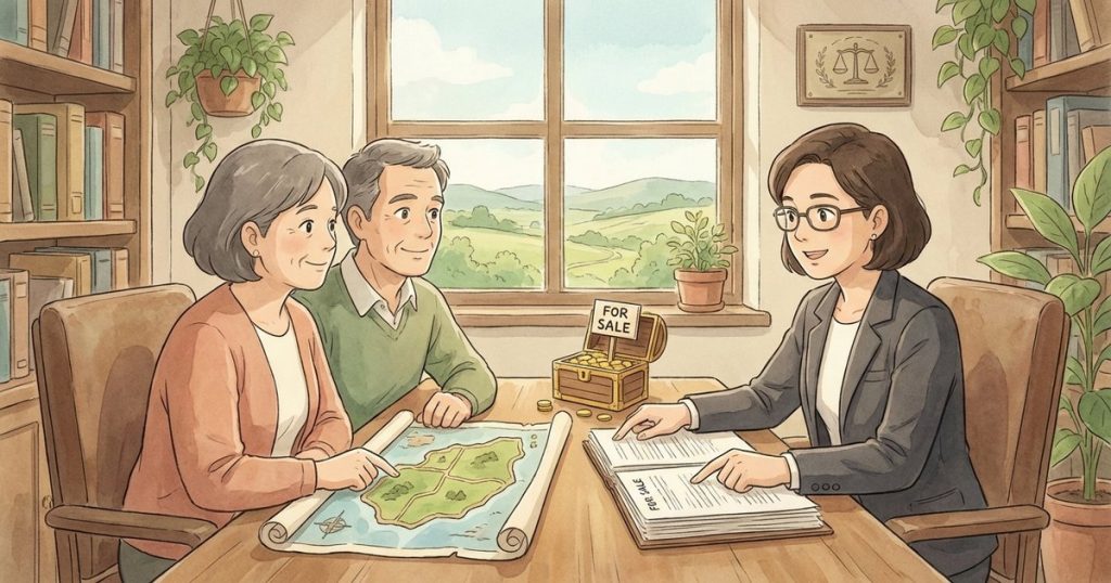 What is the difference between dividing inherited land into separate portions versus selling it and splitting the proceeds? nc