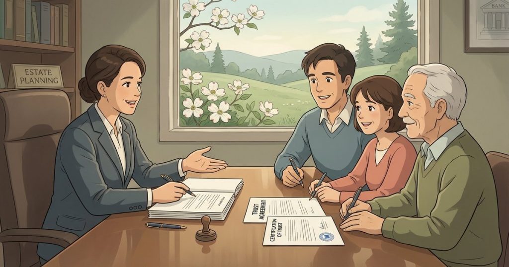 What steps are involved in getting a trust properly signed and made effective so it will be accepted by financial institutions? NC